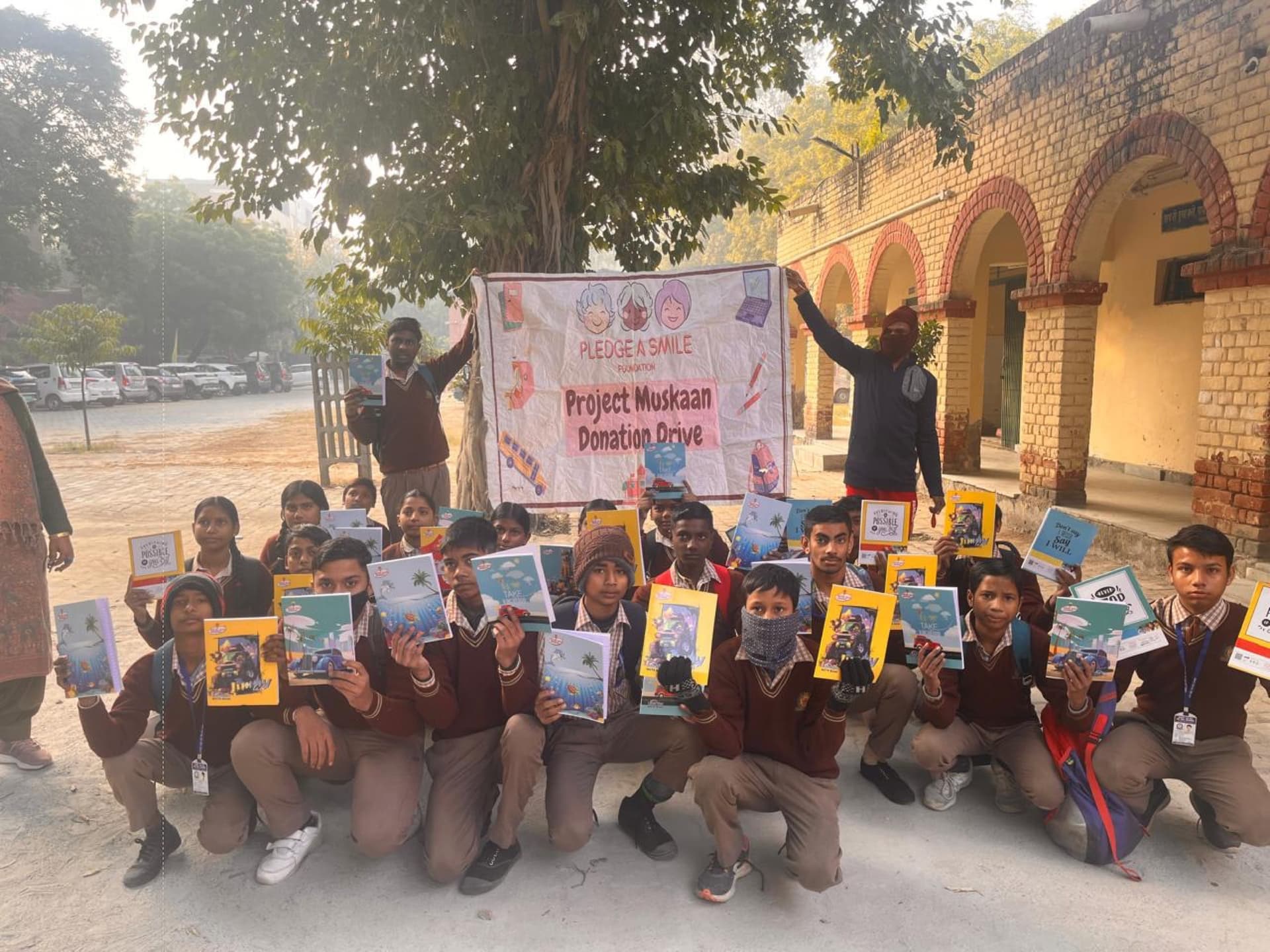 Notebook donation drive, heritage school courtyard